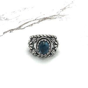 American West Oval Blue Apatite 925 Sterling Silver Cocktail Ring Size 6